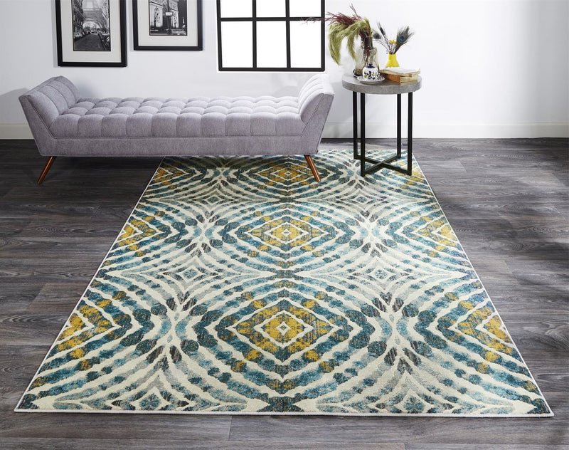 media image for Arsene Blue and Yellow Rug by BD Fine Roomscene Image 1 257