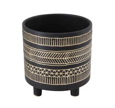 product image of black patterned stoneware flower pot 1 582