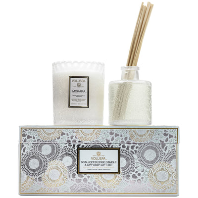 product image of Scalloped Edge Candle & Diffuser Gift Set in Mokara design by Voluspa 561