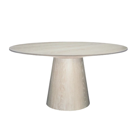 media image for round cerused oak dining table base with 59 diameter tapering top 1 236