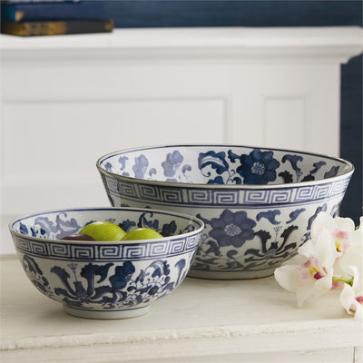 product image for Set of 2 Blue and White Lotus Flower Lianzu Decorative Bowls design by Tozai 33