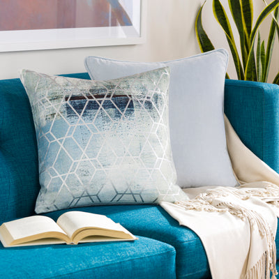 product image for Balliano BLN-005 Woven Square Pillow in Aqua & Metallic - Silver by Surya 86