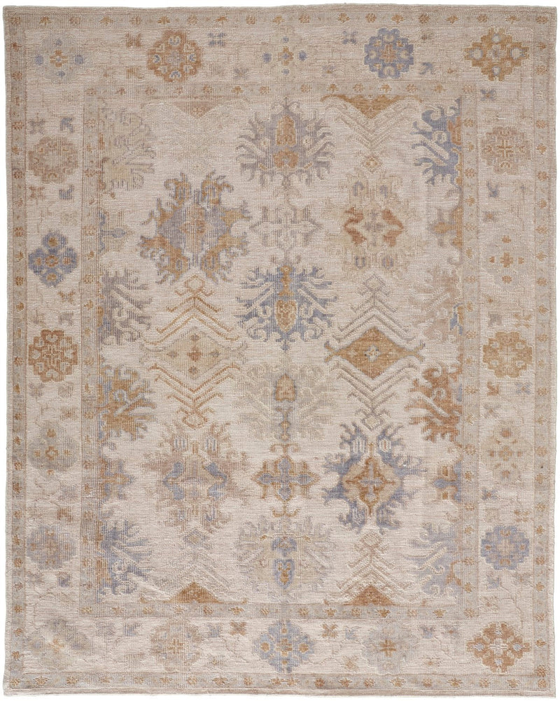 media image for Tierney Hand-Knotted Ornamental Ivory/Tan/Stone Blue Rug 1 285