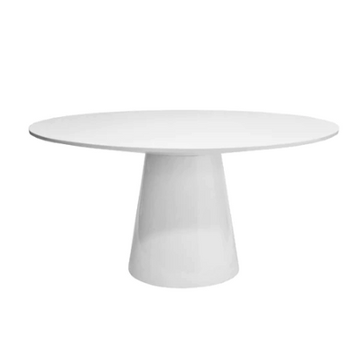 product image of round white lacquer dining table base with 59 diameter tapering top 1 583