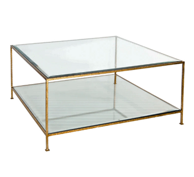 product image of hammered gold leaf square coffee table with beveled glass tops 1 537