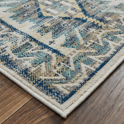 product image for Kezia Power Loomed Distressed River Blue/Vanilla Beige Rug 4 3