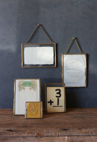 product image for Set of 2 Brass & Glass Photo Frames with Chain 22
