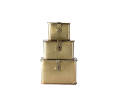 product image of Set of 3 Square Decorative Metal Boxes in Brass Finish design by BD Edition 50