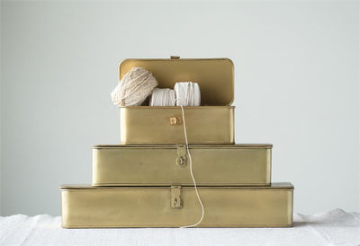 product image for Set of 3 Decorative Metal Boxes in Brass Finish design by BD Edition 76