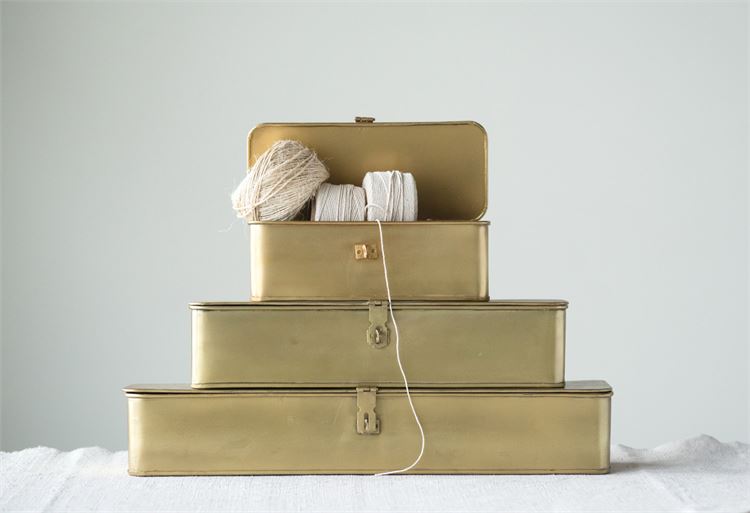 media image for Set of 3 Decorative Metal Boxes in Brass Finish design by BD Edition 241