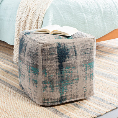 product image for Dalen DAPF-003 Jacquard Pouf in Ivory & Aqua by Surya 80