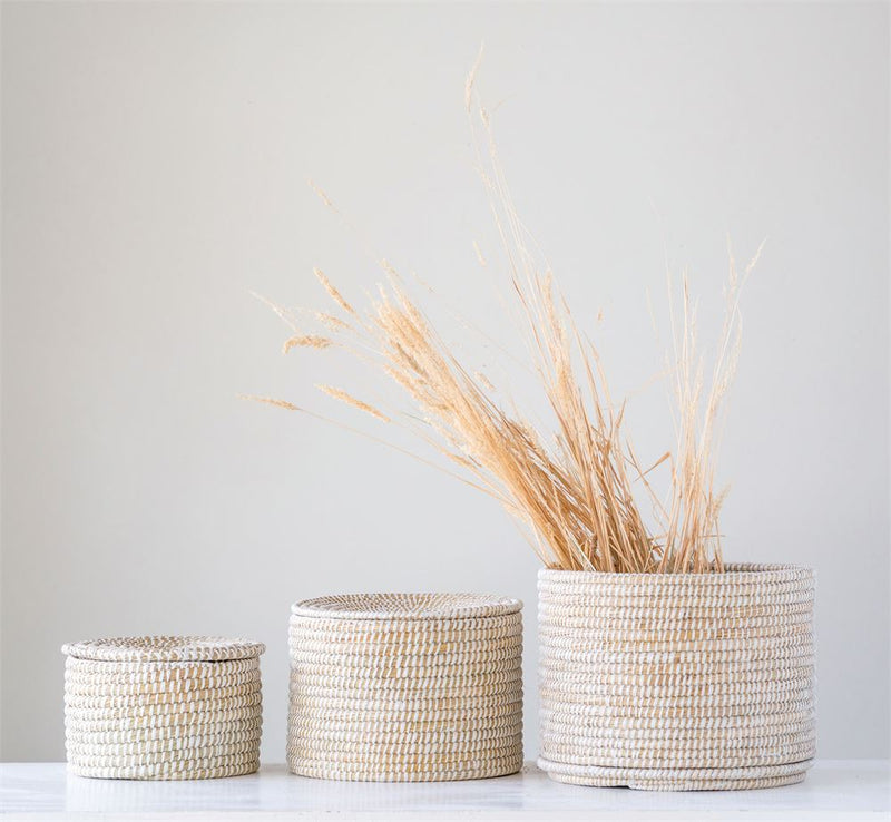 media image for natural woven seagrass baskets with lid set of 3 design by bd edition 2 279
