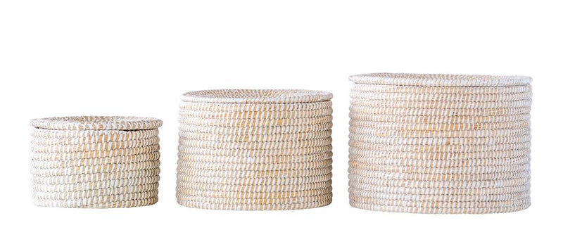 media image for natural woven seagrass baskets with lid set of 3 design by bd edition 1 211