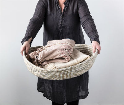 product image for Round Hand-Woven Grass Basket with Handles 52