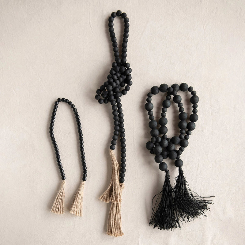 media image for wood bead garland with jute tassels 3 21
