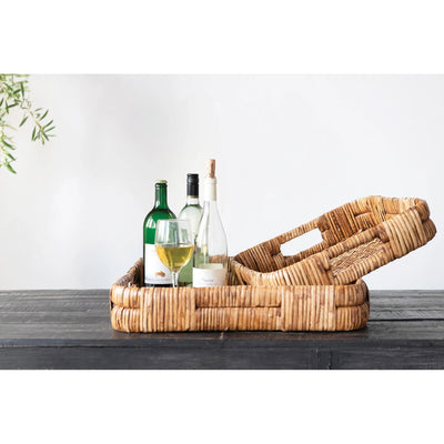 product image for hand woven rattan trays with handles set of 2 4 79