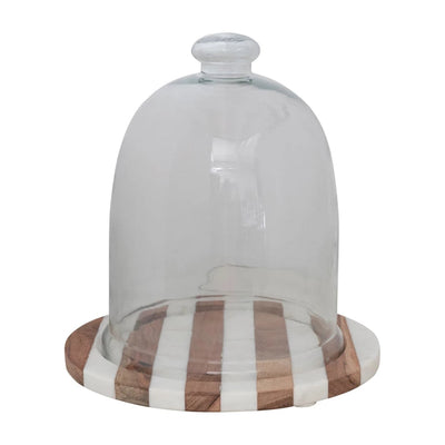 product image of glass cloche with striped wood and marble base set of 2 1 546