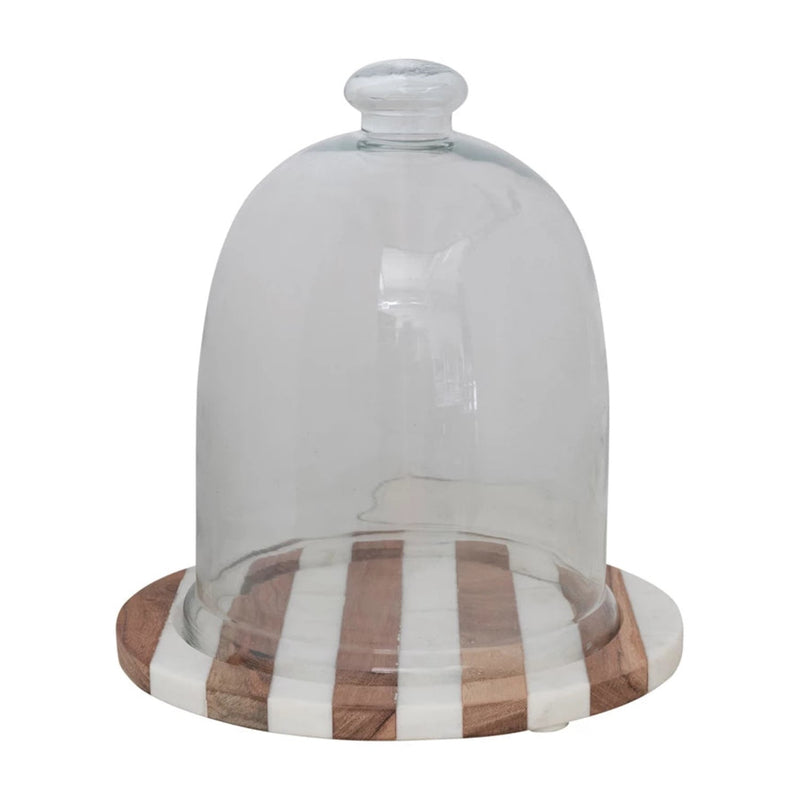 media image for glass cloche with striped wood and marble base set of 2 1 222