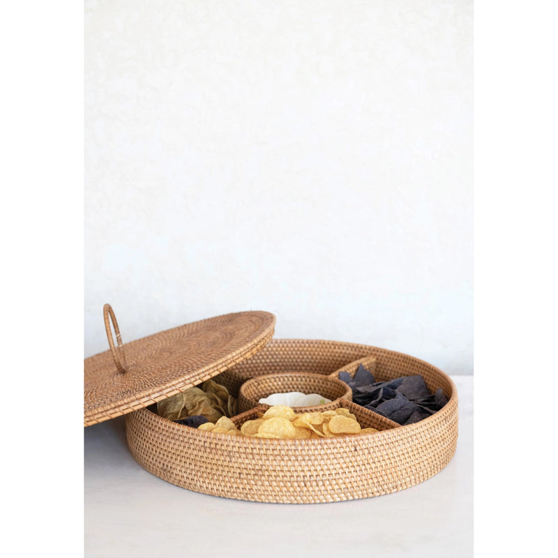 media image for hand woven rattan container with 5 sections and lid 2 291