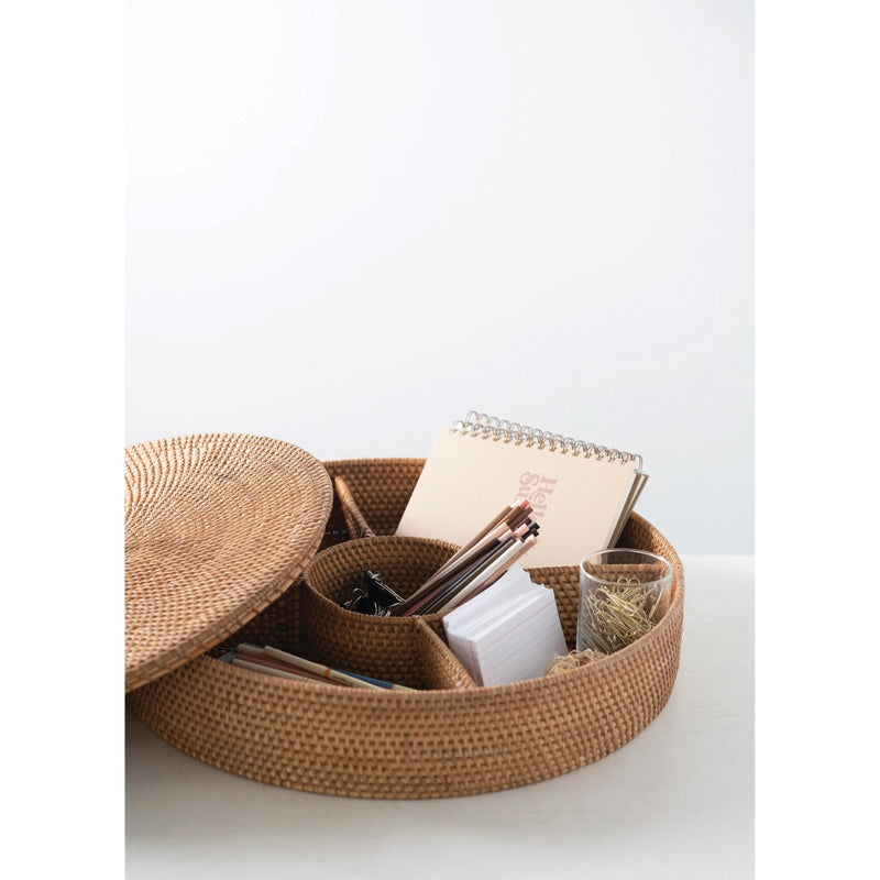 media image for hand woven rattan container with 5 sections and lid 4 253