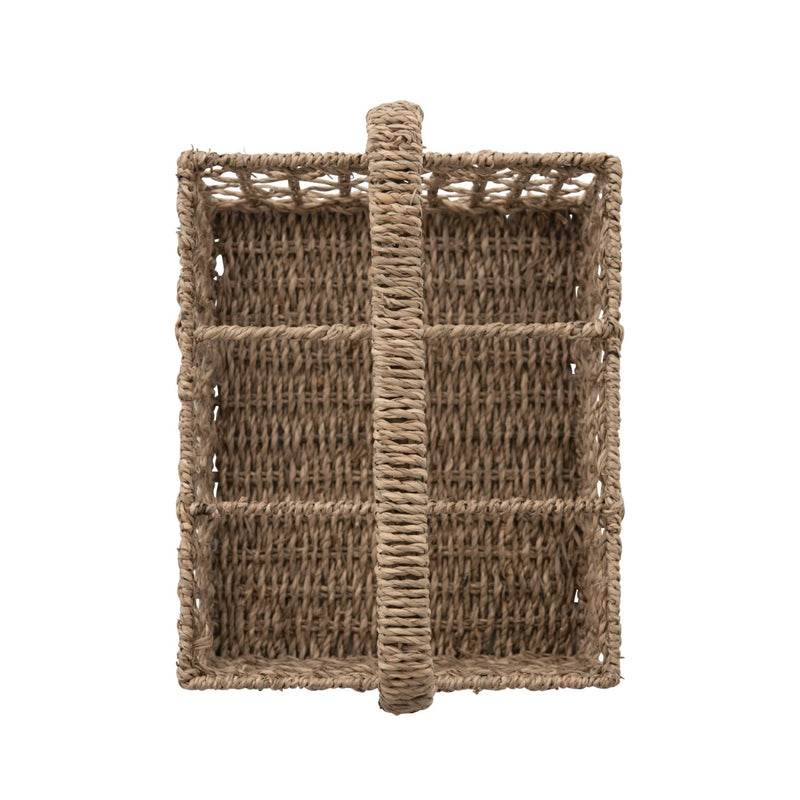 media image for hand woven seagrass caddy with handle and 6 sections 2 264