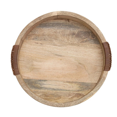 product image for mango wood tray w leather wrapped handles 1 67