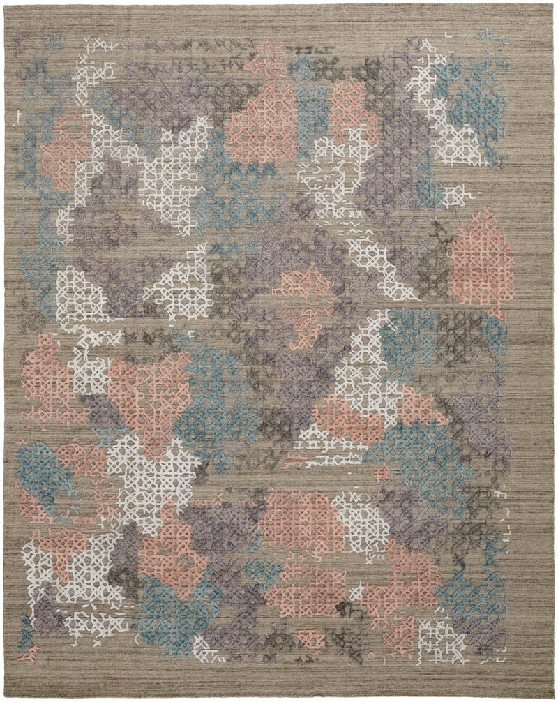 media image for Huntley Handwoven Abstract Coral Pink/Blue/Taupe 3ft-6in x 5ft-6in Rug 1 242