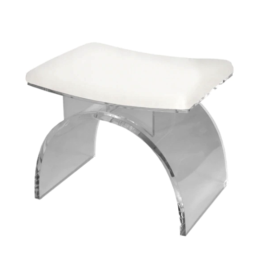 media image for lucite arched stool base with cushion in various colors 2 274
