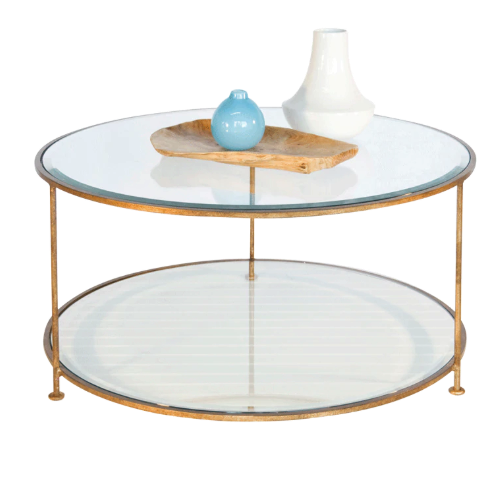 media image for gold leaf iron round coffee table with beveled glass tops 1 268