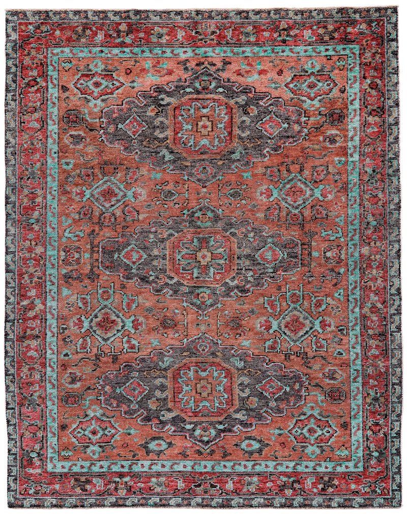 media image for Bashyr Hand Knotted Rust and Blue Rug by BD Fine Flatshot Image 1 278