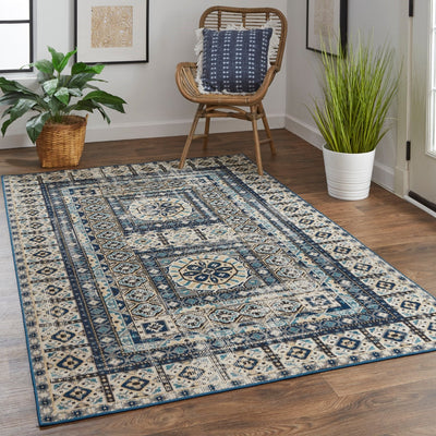 product image for Kezia Power Loomed Distressed Blue/Vanilla Beige Rug 6 22