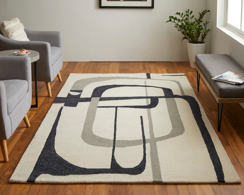 media image for ardon architectural mid century modern hand tufted ivory black rug by bd fine mgrr8905ivyblkh00 8 299