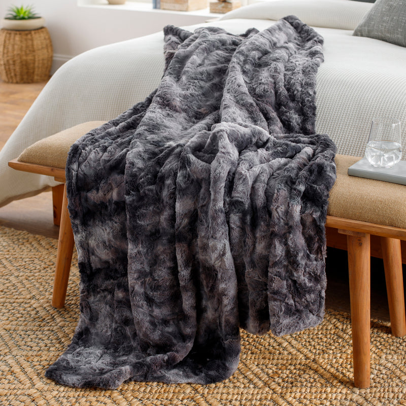 media image for Felina FLA-8000 Faux Fur Throw in Charcoal by Surya 251