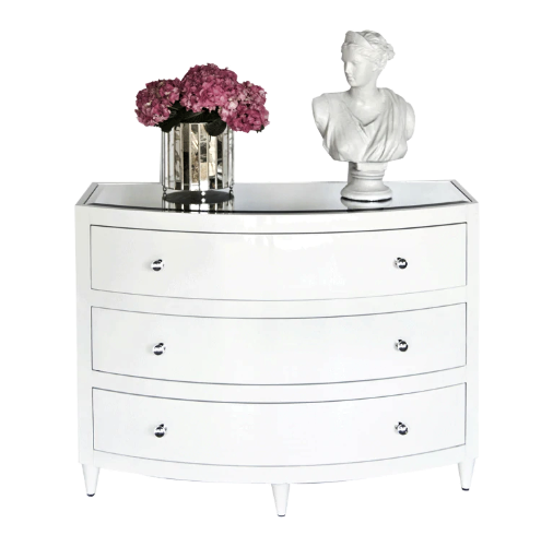 media image for 3 drawer chest in white lacquer with glass round knobs 1 266