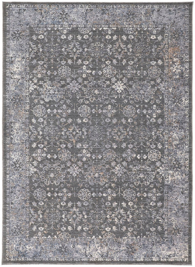 product image of Sybil Power Loomed Ornamental Charcoal/Light Blue Rug 1 595