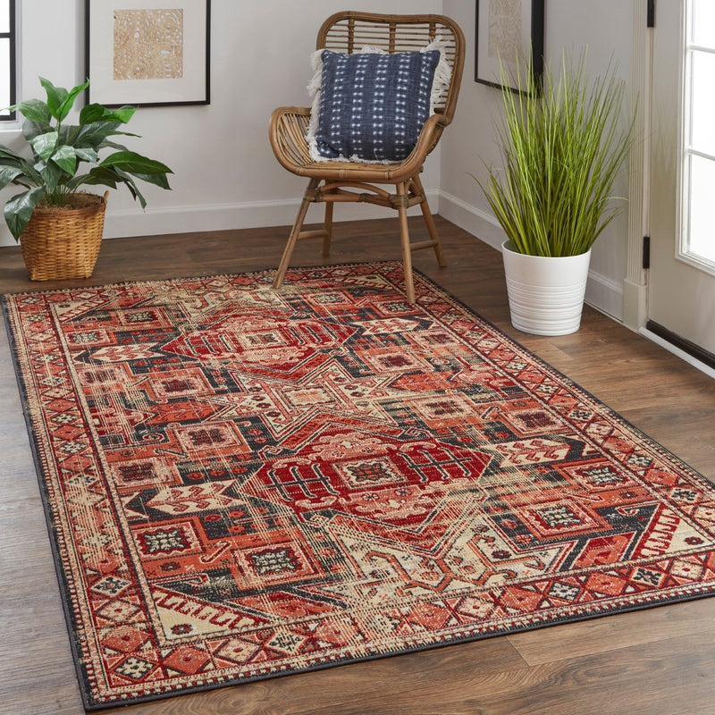 media image for Kezia Power Loomed Distressed Ochre Red/Charcaol Gray Rug 6 237