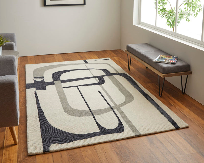 media image for ardon architectural mid century modern hand tufted ivory black rug by bd fine mgrr8905ivyblkh00 7 288