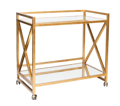 product image of gold leafed x bar cart with mirrored tops 1 594