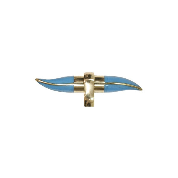 media image for Lenny Resin Horn Shape Handle w/ Brass Detailing in Turquoise design by BD Studio 24