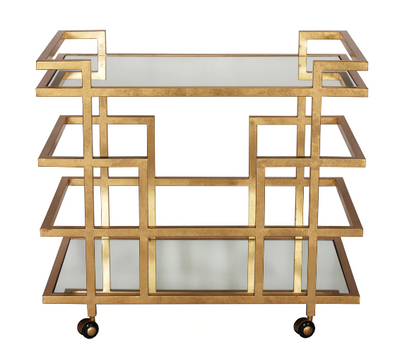 product image of gold leaf linear bar cart with two mirror shelves 1 576