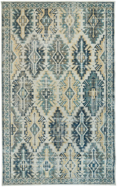 product image for Kezia Power Loomed Distressed River Blue/Vanilla Beige Rug 1 18