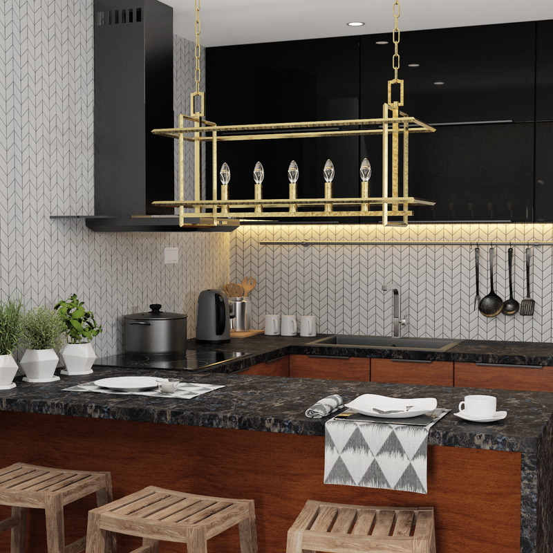 media image for Ormand 5 Light Brass Kitchen Island Pendant By Lumanity 7 274