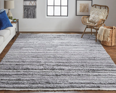 product image for Akton Handwoven Stripes Ivory/Dark Gray Rug 6 36