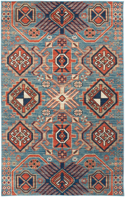 product image for Kezia Power Loomed Distressed River Blue/Red Orange Rug 1 30