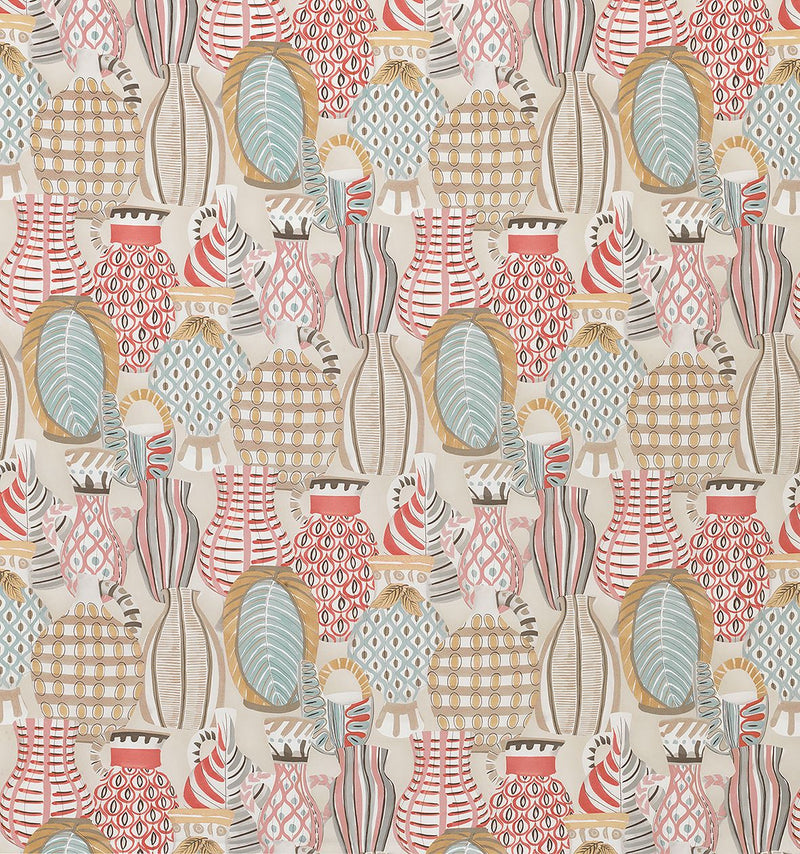media image for Sample Les Rêves Collioure Coral/Duck Egg Fabric 279