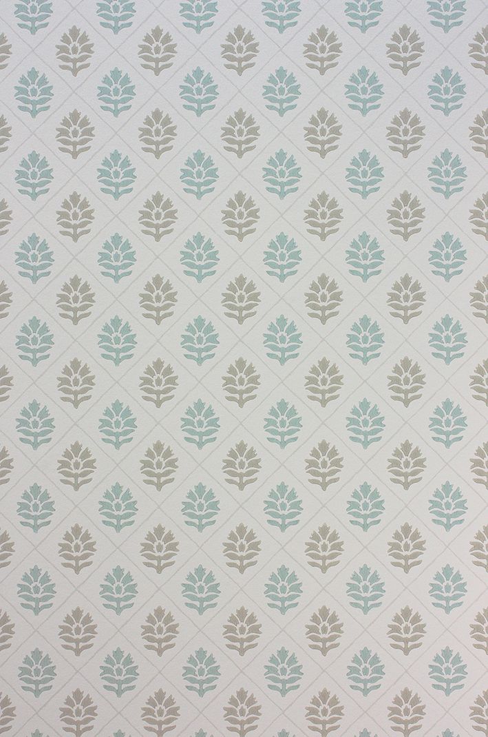 media image for Sample Camille Wallpaper in tan and turquoise from the Les R��ves Collection by Nina Campbell 217