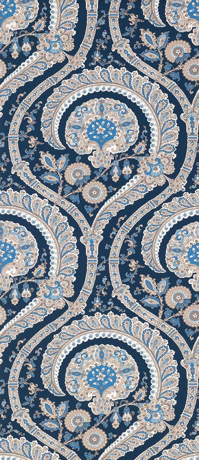 product image for Les Indiennes Wallpaper in blue and tan Color by Nina Campbell 6