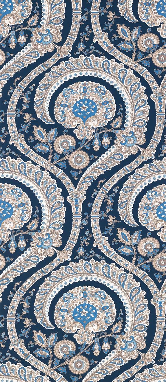 media image for Les Indiennes Wallpaper in blue and tan Color by Nina Campbell 21