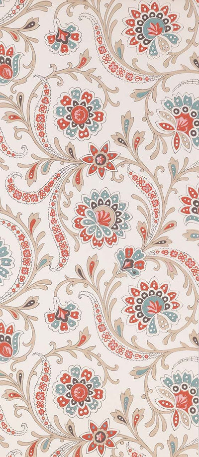 product image of Sample Baville Wallpaper in RED and TAUPE from the Les Indiennes Collection by Nina Campbell 537