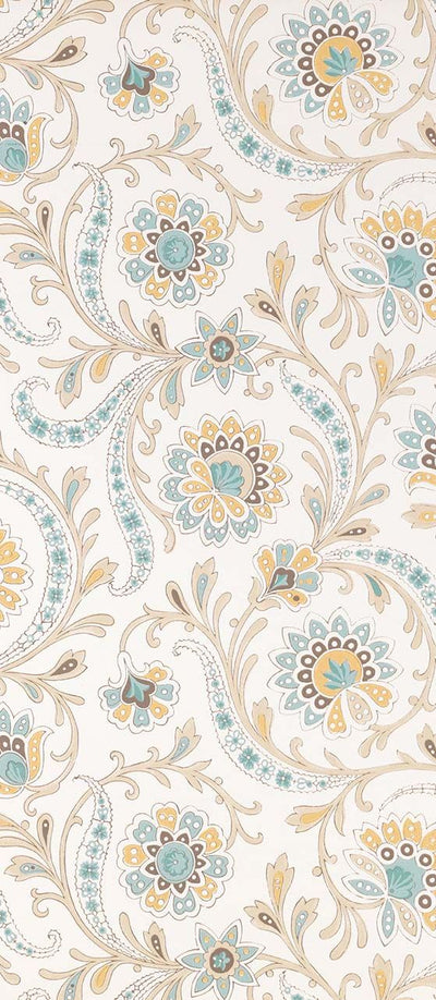 product image for Baville Wallpaper in Aqua and Ochre from the Les Indiennes Collection by Nina Campbell 3